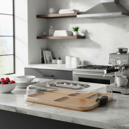 Bandeja De Bamboo Con Tapa Acrílico Para Picadas Marrón Claro