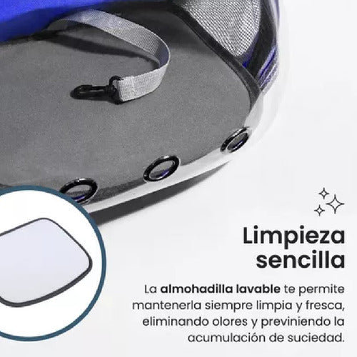 Mochila Transportadora Mascota Perro Gato Capsula Burbuja A Azul