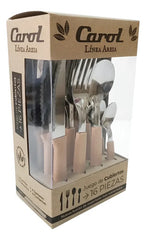 Set De 16 Piezas Juego De Cubiertos Inox Carol Linea Areia Damasco Areia