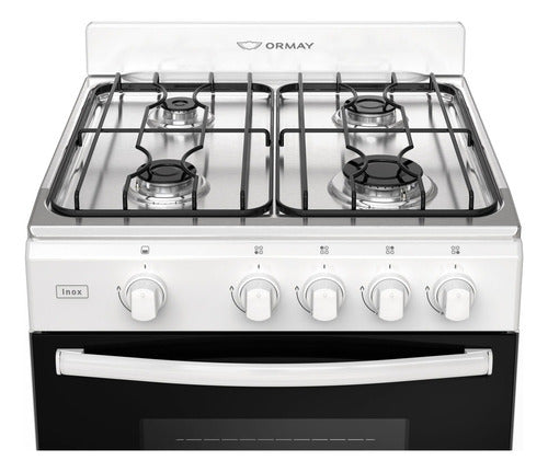 Cocina A Gas Ormay 4 Hornallas 91l Inox Blanca Color Blanco