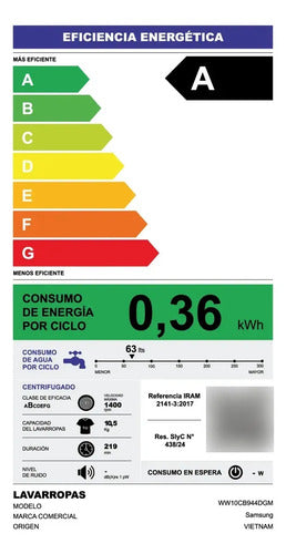 Lavarropas Samsung Ww10cb944dgmbg Bespoke Ia 10.5 Kg White Blanco