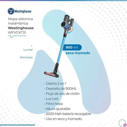 Aspiradora Inalámbrica Westinghouse 2n1 Wfvckt31 Seco Humedo Azul