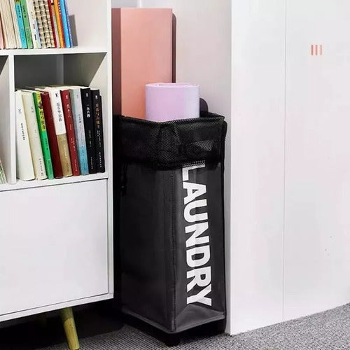 Cesto De Ropa Sucia Con Ruedas Plegable Compacto Rectángular Negro