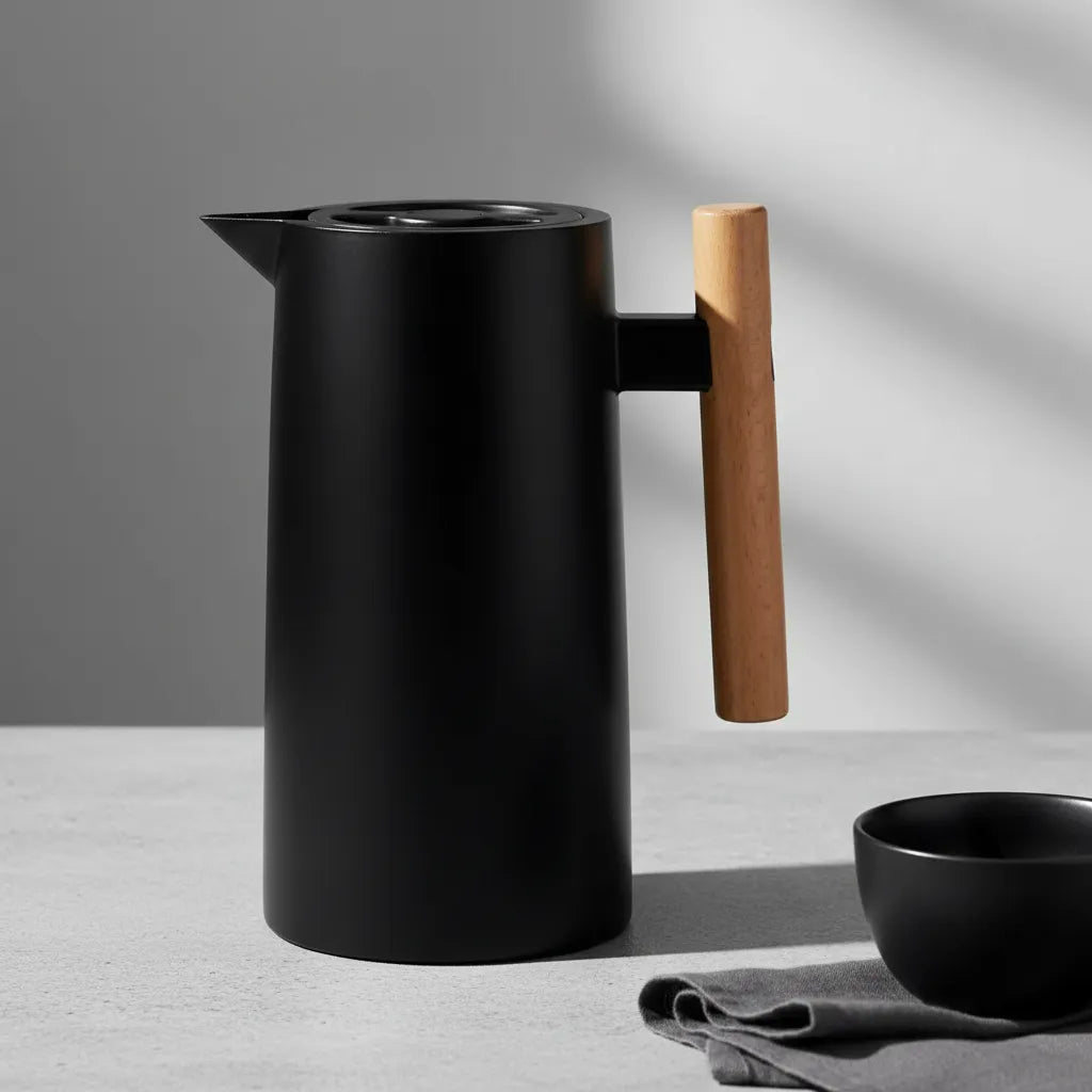 Jarra Termo Con Manija De Madera Pico Vertedor 1 Litro Negro Negro
