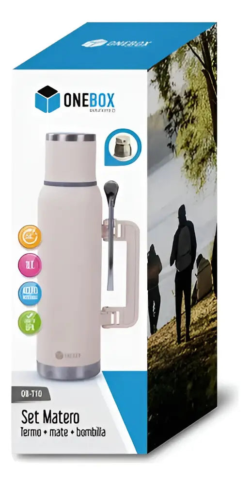 Termo Set Matero Acero Inoxidable Camping Con Pico Vertedor Blanco