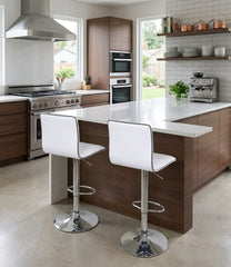 Pack De 2 Banquetas Giratorias Y Altura Ajustable Con Respaldo De Ecocuero Blanco Para Barra O Cocina Vivendi