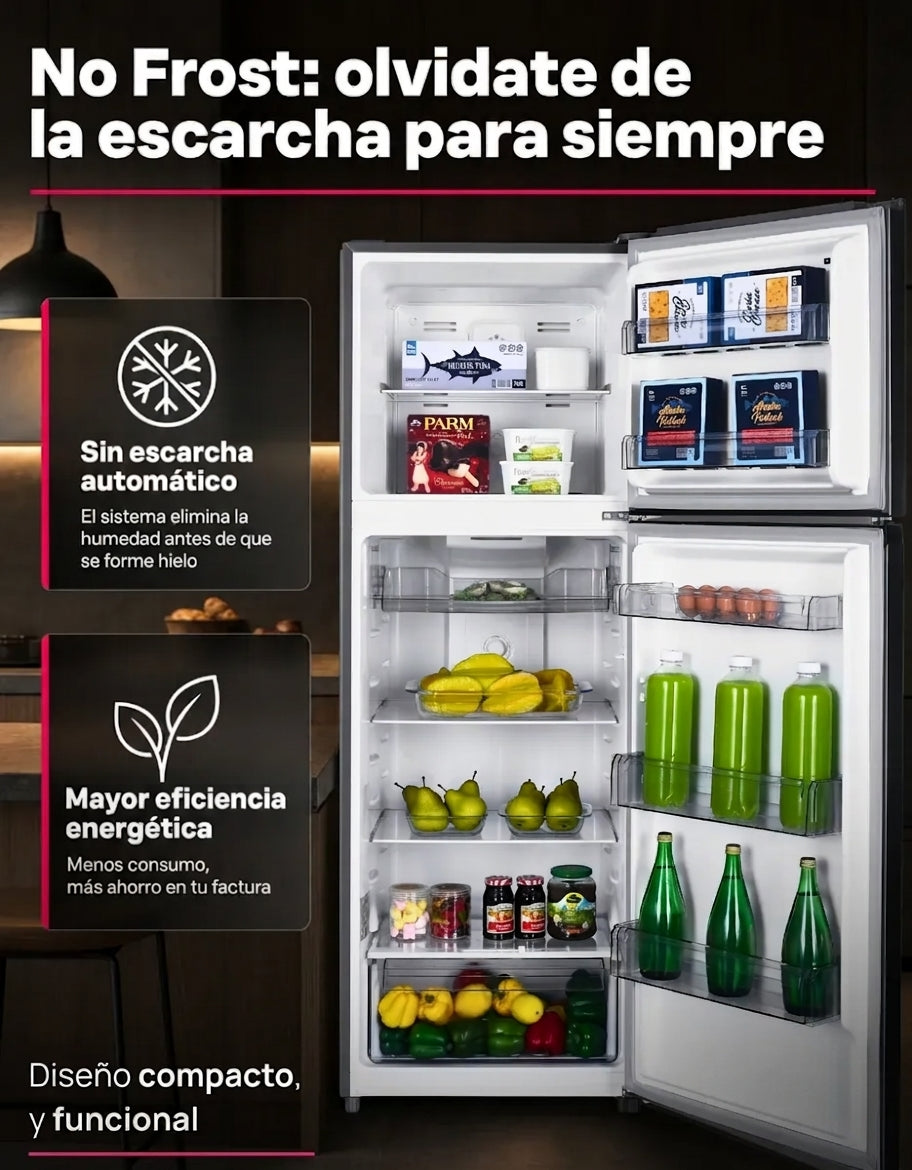 Heladera con freezer Top Mount Tcl P333tmn 333l Inverter Inox