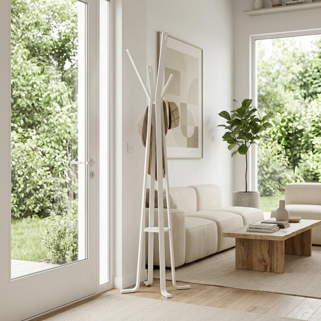 Perchero De Pie Nórdico Tm Madera Blanco Escandinavo 179 Cm 4 Ganchos