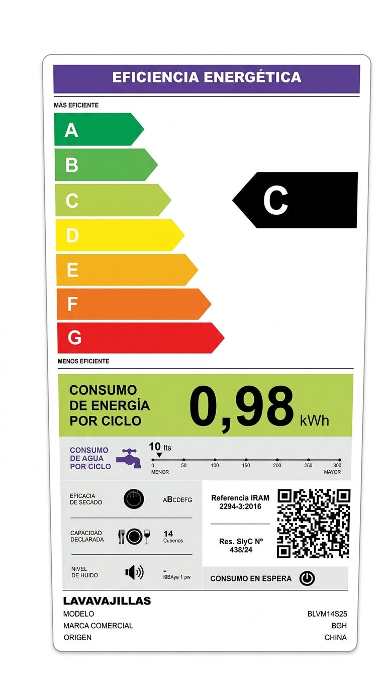 Lavavajilla Para 14 Cubiertos Bgh Blvm14s25 de 7 programas