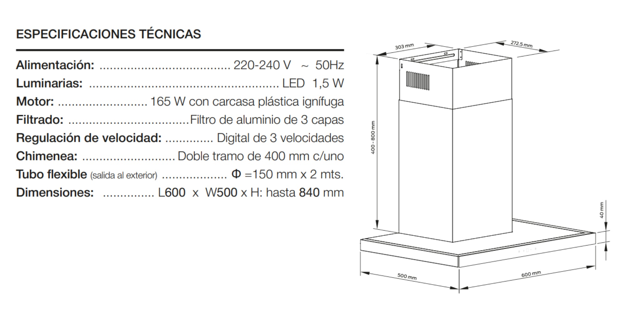 Campana Extractora De Aire Pureline Liliana Kc997 De 60 Cm Inox