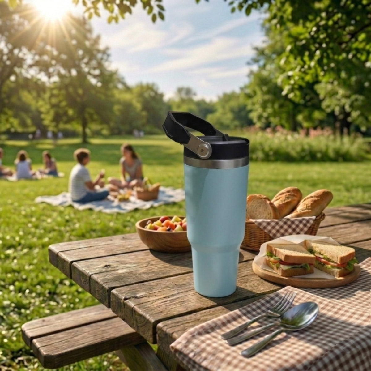 Vaso Termico Acero Inox Frio Calor Manija 900ml Tm Celeste Liso