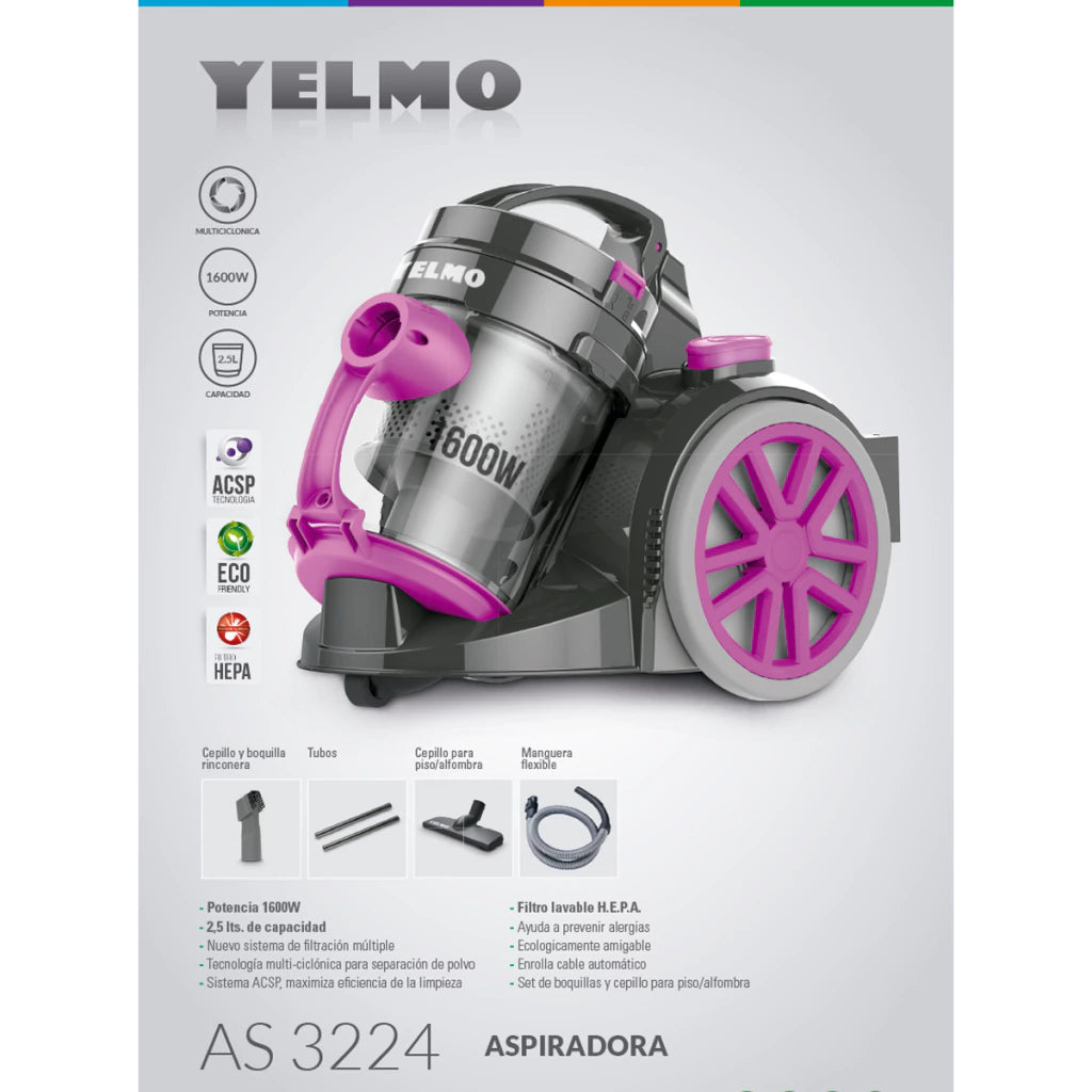 Aspiradora Yelmo As 3224 2,5lts Filtro S/bolsa Hepa 1600w