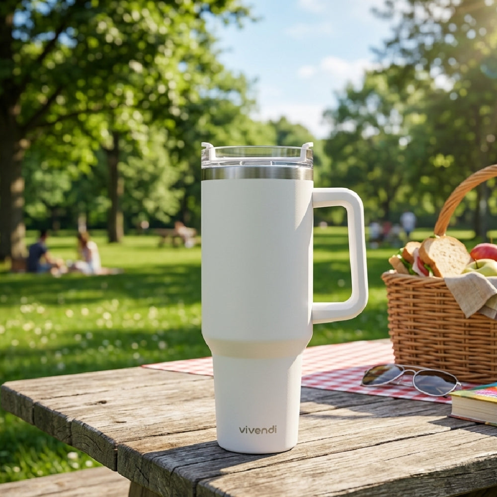 Vaso Térmico Acero Inox Vivendi Blanco De 1200 Ml C/sorbete Lisa