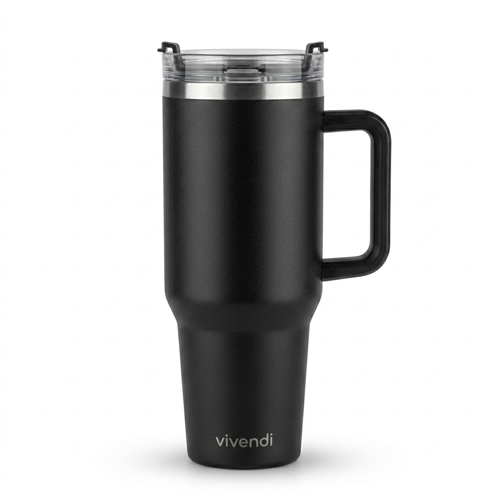 Vaso Térmico Acero Inox Vivendi De 1200 Ml C/sorbete Negro Lisa